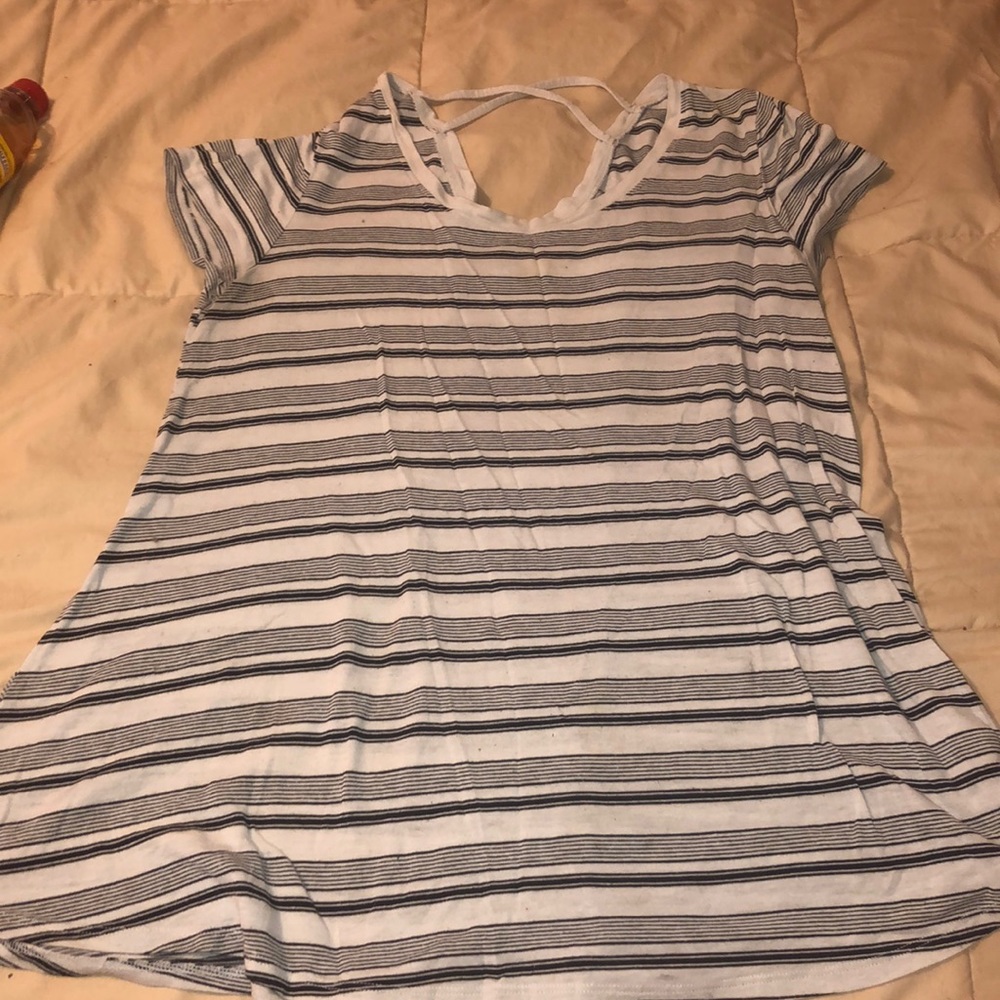 Black and white striped shirt with cross back